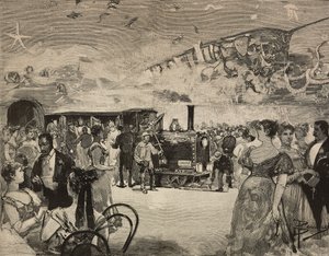 イタリア、ローマの国際芸術クラブ（Circolo Artistico）でのカーニバル・パーティー（ダンテ・パオロッチのデッサンに基づくエングレーヴィング）。 作： Dante Paolocci