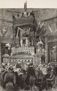 イタリア国王ヴィクトル・エマニュエル2世（1820-1878）の葬儀に参列するイタリアの政治家と将校たち（イタリア、ローマ、ダンテ・パオロッチのデッサンによるエングレーヴィング、『L