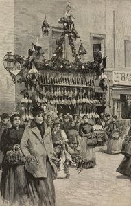 クリスマスのローマの家禽店、イタリア、ダンテ・パオロッチのデッサンによるエングレーヴィング、L