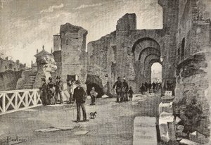 イタリア、ローマ、チェザーリ宮殿の公共歩道（Summa Nova Via）、ダンテ・パオロッチのデッサンによるエングレーヴィング、L