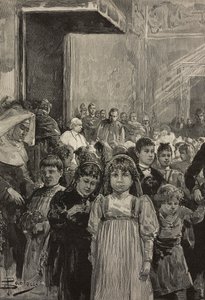 ローマ教皇レオ13世の聖年祭における子供たちの歓迎（バチカン、ダンテ・パオロッチのデッサンによるエングレーヴィング、L