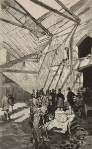 イタリア、ローマ、1893年の火災後のイスラエル劇場の跡、ダンテ・パオロッチのデッサンによるエングレーヴィング、L