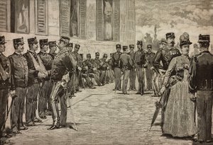 エリトリア戦争ドガリの生存者、イタリア、ローマのキリナルの庭で君主に迎えられる（ダンテ・パオロッチ著、L
