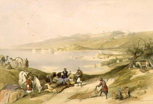 レバノン方面を望むシドン、「The Holy Land」第2巻のプレート75、Louis Haghe (1806-85)の彫刻によるもの。1843年（リトグラフ）。
