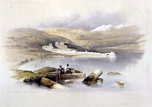 レバノン方面を望むティベリアスの町、「The Holy Land」第1巻のプレート35、Louis Haghe (1806-85)の彫刻、Pub.1842年（リトグラフ）。