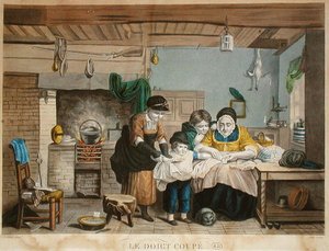 ジョリーが彫った「カットフィンガー」1830～40年頃（彩色済みエングレービング） 作： David (after) Wilkie