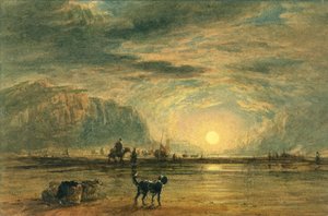 ビーチシーン-日の出、1820年頃（水彩と紙の上のグラファイト上のペン） 作： David (attr. to) Cox