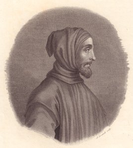 イタリアの画家チマブエ（1240年頃～1302年頃）の肖像、シモーネ・セネーゼの肖像画からロカテッリが銅版画