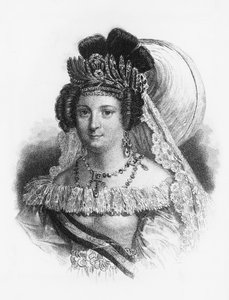 1829年から1833年までスペイン王妃、1833年から1840年まで王妃摂政を務めたマリア・クリスティーナ・デ・ボルボン（1806-1878）の肖像、エングレービング 作： John Ward Dunsmore