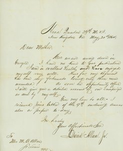 1864年5月20日、Ga.のKingston近くの第29MVI本部にいるDavid Allan, Jr.からMo.のSt.Louisにいる母親のM.A.Allan夫人への手紙（署名入り）。 作： David Allan