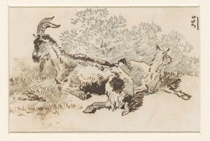 風景の中のヤギとカブ 作： David Alphonse de Sandoz Rollin