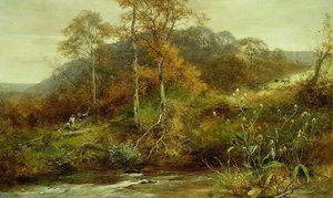 秋の川のシーン、ザ ブルック、1889 年。 作： David Bates