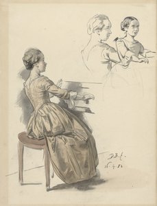 キーボードで歌う女性と同じ女性の 2 つのスケッチ 作： David Bles