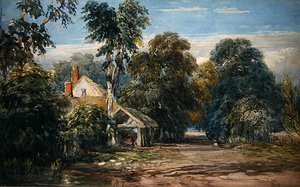 森の端のコテージと小屋 作： David Cox