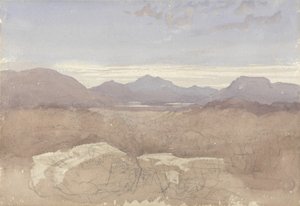 山岳地帯、北ウェールズ、1818年頃（紙にグラファイト付き） 作： David Cox