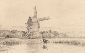 1811年、ダリッチコモンの風車で牛に水をまく 作： David Cox