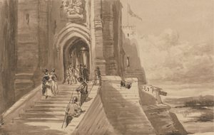 城の外階段の人物像 作： David Cox