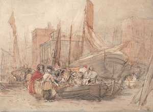 漁船が荷揚げされる港の風景 作： デビッドコックス