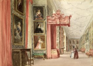 ロングギャラリーのインテリア、ハードウィックホール、ダービーシャー、1838 作： David Cox