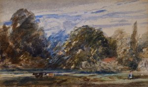 牛と人影のある風景 作： David Cox
