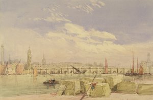 ロンドンブリッジ、1828-30年頃（WCと紙のグラファイト上のボディカラー） 作： David Cox