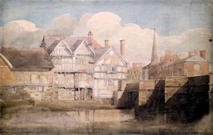 Old Houses and Yye Bridge、ヘレフォード、1820 作： David Cox