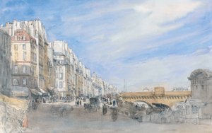 パリのQuaideL&39;Ecoleのポンヌフ（鉛筆と紙にw - c） 作： David Cox