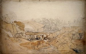 The Bridge at Rhayader （鉛筆・水彩・紙） 作： David Cox