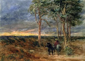 ヒースの道標に近づく旅行者、1851年 作： David Cox