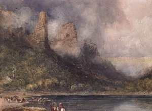 ワイ川沿いのロングストーンの旅人たち（水彩・紙） 作： David Cox