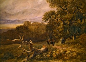 ハードウィック城周辺の旅行者（水彩・紙） 作： David Cox