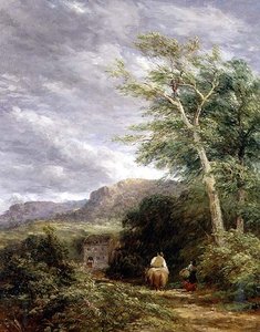 水車のあるウェールズの風景」（油彩・キャンバス 作： David Cox