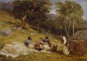 羊の毛刈り、1849 年。 作： David Cox the elder