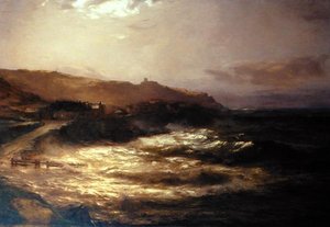 満月と春の潮騒 作： David Farquharson