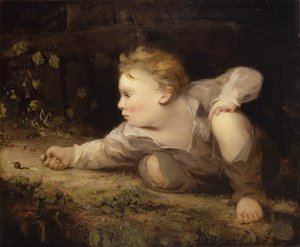 ビー玉を弾く少年、カリフォルニア州。 1858年。 作： David Gilmour Blythe