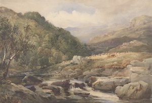 ストリームとヘイメーカーのある風景（紙のグラファイトの上にガッシュを付けたトイレ） 作： David Hall McKewan