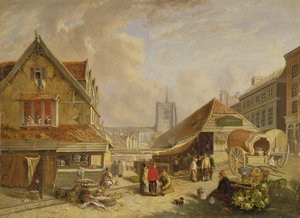 オールドフィッシュマーケット、ノーリッチ、1825年 作： David Hodgson