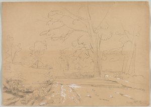男釣りのある風景、コンウェイ、ニューハンプシャー、1851年。 作： David Johnson