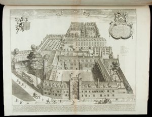 「コレギウムクリスティ」、クライストカレッジケンブリッジの眺め、1690年 作： David Loggan