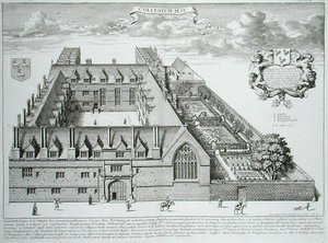 オックスフォード大学ジーザス・カレッジ、1675年に出版された「Oxonia Illustrata」より（エングレーヴィング） 作： David Loggan