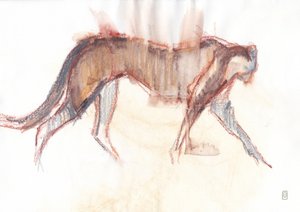 チーター狩り、2019年（紙にクレヨン/水彩） 作： David Mayer