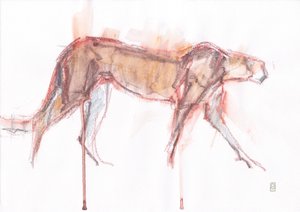 チーター狩り、2019年（紙にクレヨン/水彩） 作： David Mayer