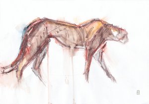 チーター狩り、2019年（紙にクレヨン/水彩） 作： David Mayer