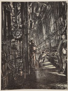戦艦のボイラー室、『西部戦線』（カントリー・ライフ社刊）の挿絵。 作： David Muirhead Bone