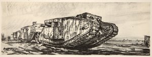 戦車の列、『西部戦線』（カントリー・ライフ社刊）の挿絵。 作： デビッド・ミュアヘッド・ボーン