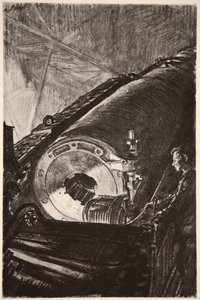 大砲のブリーチの夜間作業（「西部戦線」（カントリー・ライフ社刊）からの挿絵 作： David Muirhead Bone