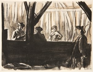 カントリー・ライフ社刊『西部戦線』より、フランスの納屋にいるスコットランド兵のイラスト。 作： David Muirhead Bone