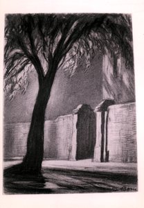 郊外の夜、1920年頃（木炭） 作： David Muirhead Bone