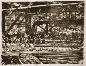 カントリー・ライフ社刊『西部戦線』の挿絵「めっき職人の小屋 作： David Muirhead Bone