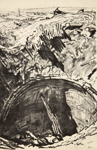カントリー・ライフ社刊『西部戦線』の挿絵、ムーケ農場の竪穴。 作： David Muirhead Bone